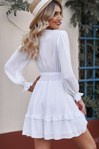 Tied Plunge Smocked Waist Dress