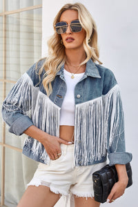 Tassel Button Up Dropped Shoulder Denim Jacket