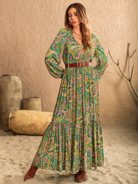 Matcha Green Paisley Long Sleeve Dress