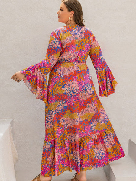 Floral V-Neck Long Sleeve Maxi Dress+