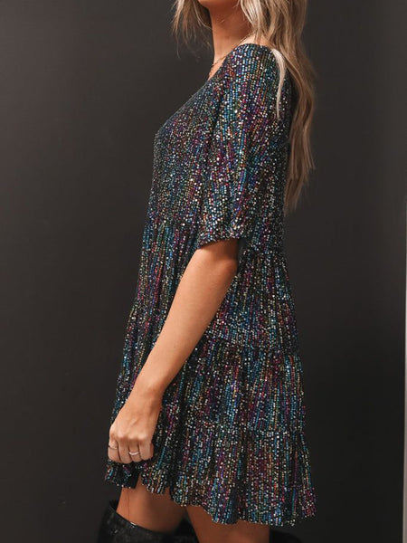 Sequin Half Sleeve Babydoll Dress