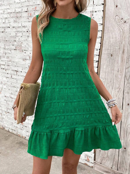 Green Textured Sleeveless Dress