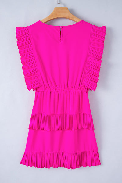 Hot Pink Cap Sleeve Layered Dress