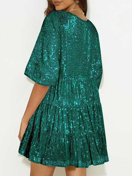 Sequin Half Sleeve Babydoll Dress