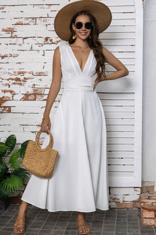 V-Neck Sleeveless Midi Dress