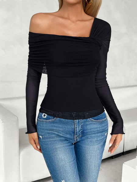 Ruched Asymmetrical Long Sleeve Shirt