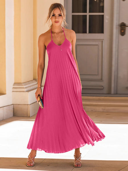 Pleated Halter Neck Maxi Dress