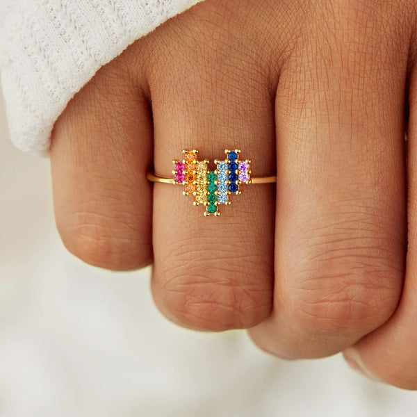 Heart Shape Multi-Colored Zircon Ring