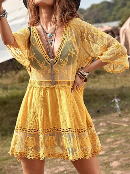 Lace Plunge Cover-Up Dress