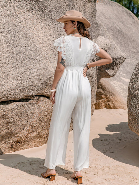 White Lace Cap Sleeve Jumpsuit