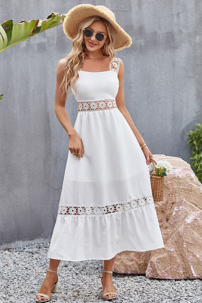 Lace Flower Wide Strap Midi Dress