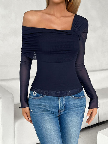 Ruched Asymmetrical Long Sleeve Shirt