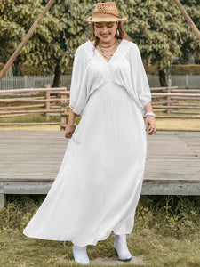 White Swiss Dot Three-Quarter Sleeve Maxi Dress+