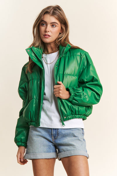 Green Cropped Puffer Jacket