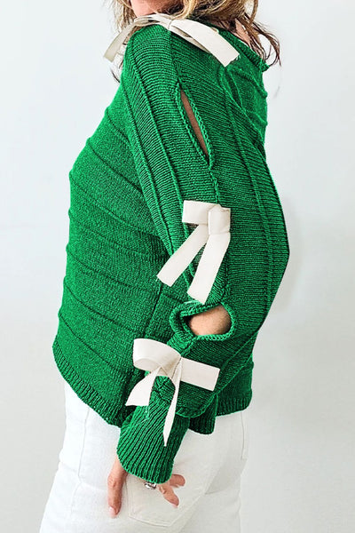 Green Cutout Split Sleeve Sweater