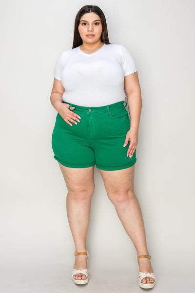 Kelly Green Tummy Control Denim Shorts