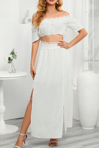 White Off-The-Shoulder Top and Long Skirt Set