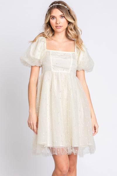 Pearl Puff Sleeve Babydoll Dress