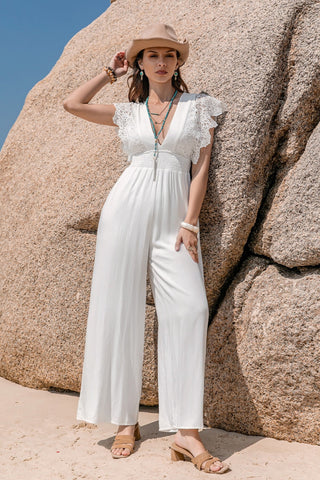 White Lace Cap Sleeve Jumpsuit