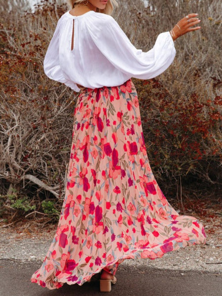 Floral Pleated Maxi Skirt