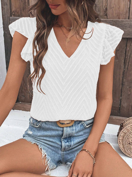 Chevron Textured Cap Sleeve Top