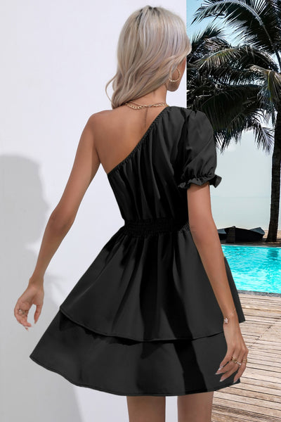 Single Shoulder Layered Mini Dress