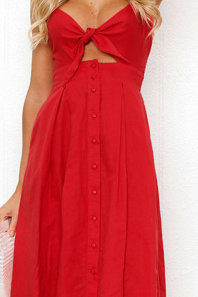 Bow and Buttons Smocked Midi Dress