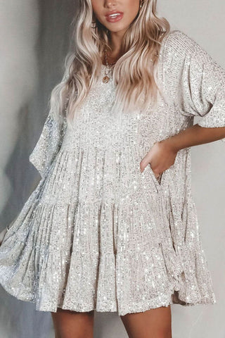 Sequin Half Sleeve Babydoll Dress