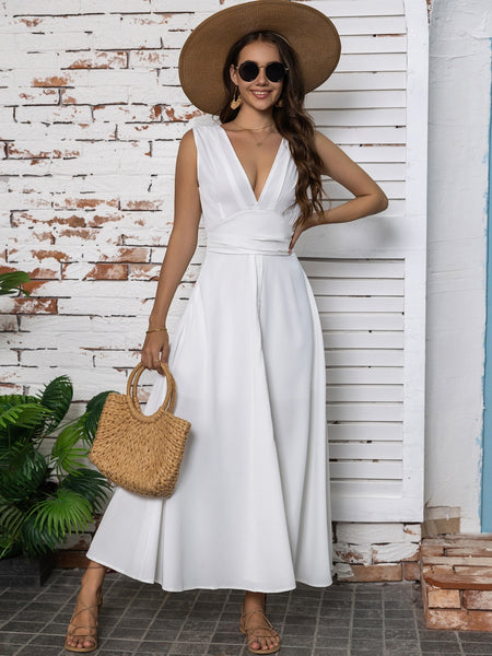 V-Neck Sleeveless Midi Dress