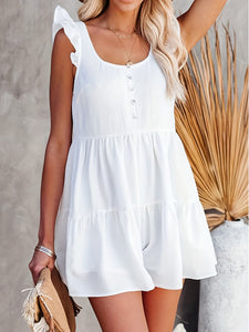 Ruffled Scoop Neck Sleeveless Romper+