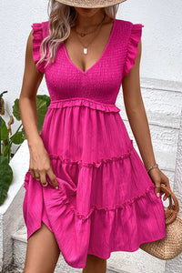 Hot Pink Smocked Deep V Dress