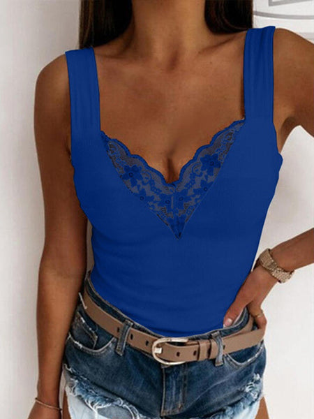 Sweetheart Neck Lace Plunging Tank+