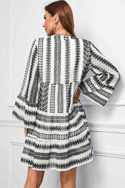 Abstract Notched Neck Tiered Dress