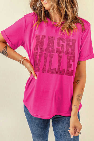 Hot Pink NASHVILLE Rhinestone T-Shirt