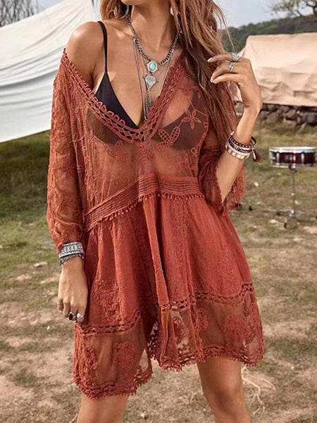 Lace Plunge Cover-Up Dress