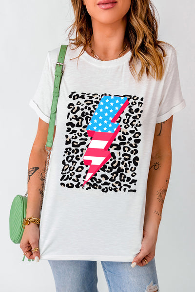 USA Lightning Leopard Graphic T-Shirt