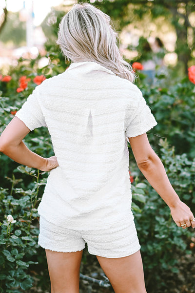 White Pocketed Button Up Top and Shorts Set