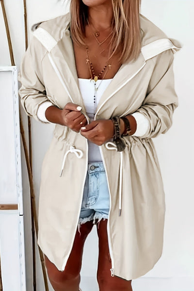 Drawstring Long Sleeve Hooded Trench Coat