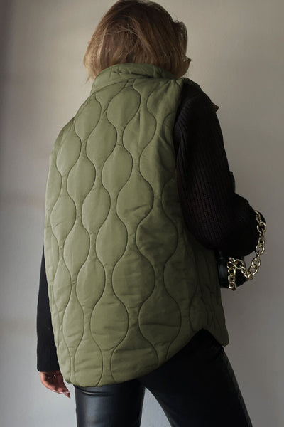 Green Collared Neck Vest with Pockets