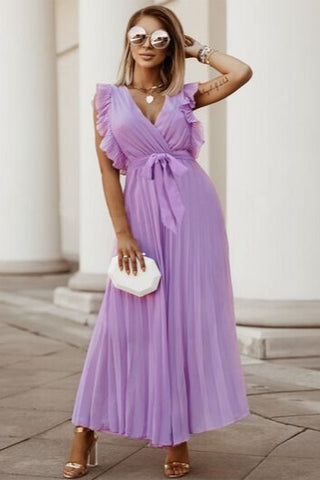 Pleated Surplice Maxi Dress