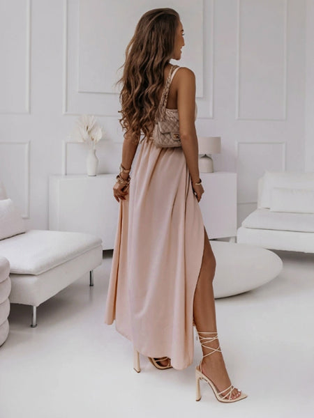 Pale Pink Surplice Sleeveless Midi Cami Dress