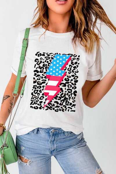 USA Lightning Leopard Graphic T-Shirt