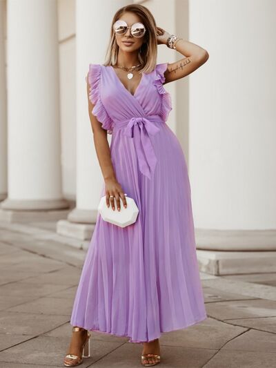 Pleated Surplice Maxi Dress