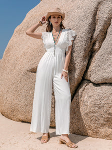 White Lace Cap Sleeve Jumpsuit