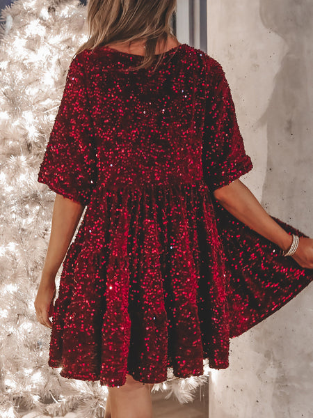 Sequin Half Sleeve Babydoll Dress