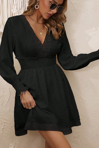 Lace V-Neck Long Sleeve Dress