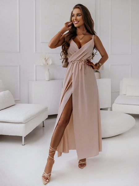 Pale Pink Surplice Sleeveless Midi Cami Dress