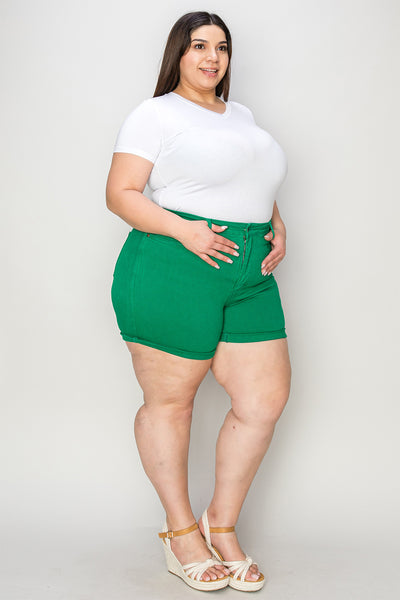 Kelly Green Tummy Control Denim Shorts