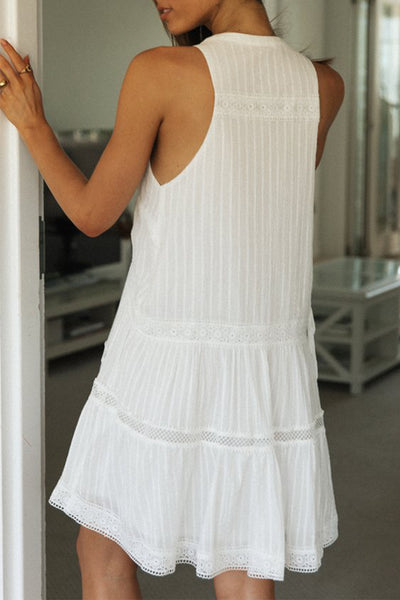 White Half Button Sleeveless Dress