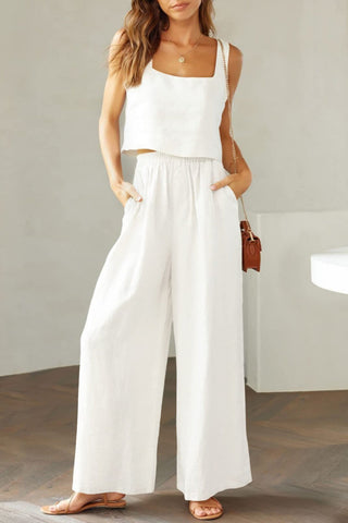 Square Neck Top and Wide Leg Pants Set